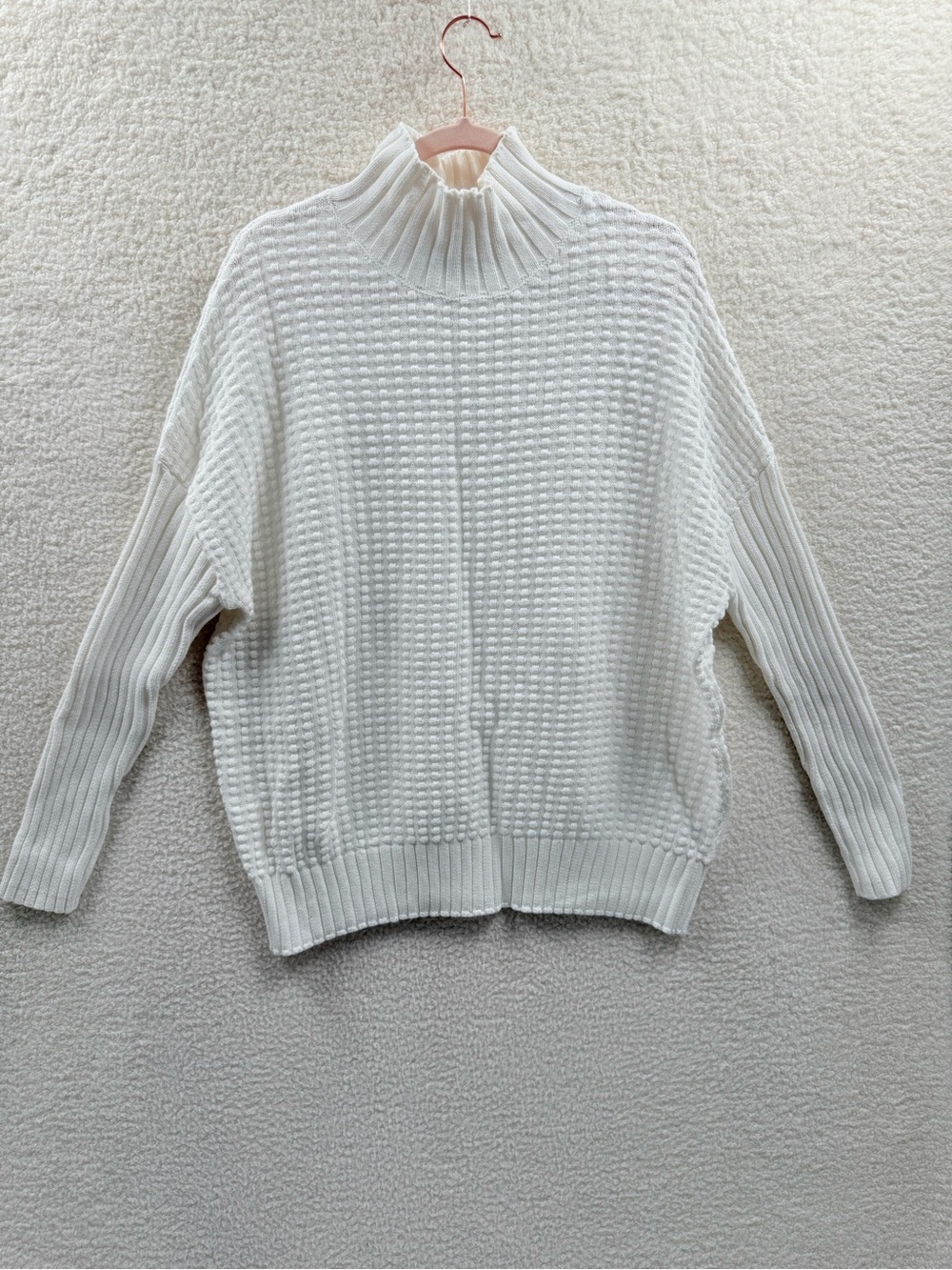 French Connection Winter White Mozart Popcorn High Neck Sweater Jumper Cotton XL